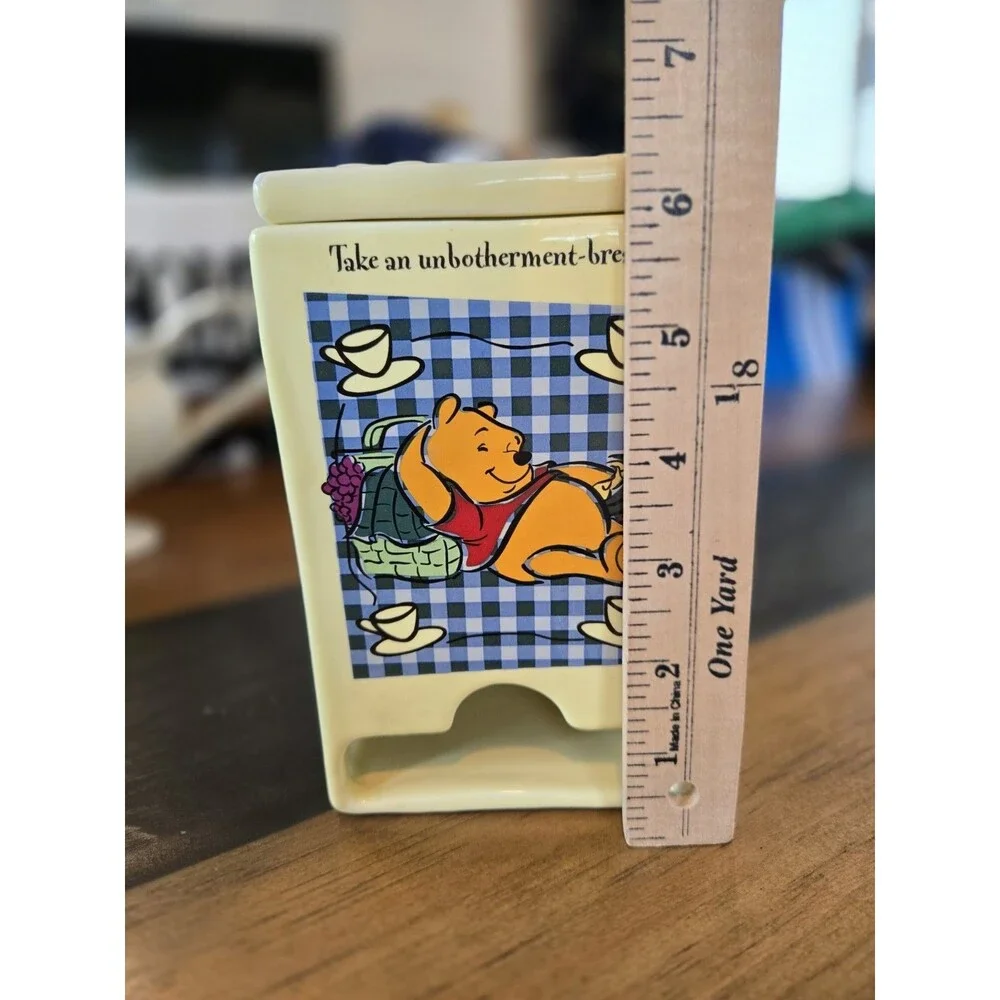 Vintage Disney Winnie The Pooh Tea Bag Dispenser Holder Box Yellow Honeypot Bees